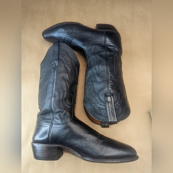 Lucchese Boots men's size 9D black leather classic Western cowboy boots. Great c - Picture 6 of 13
